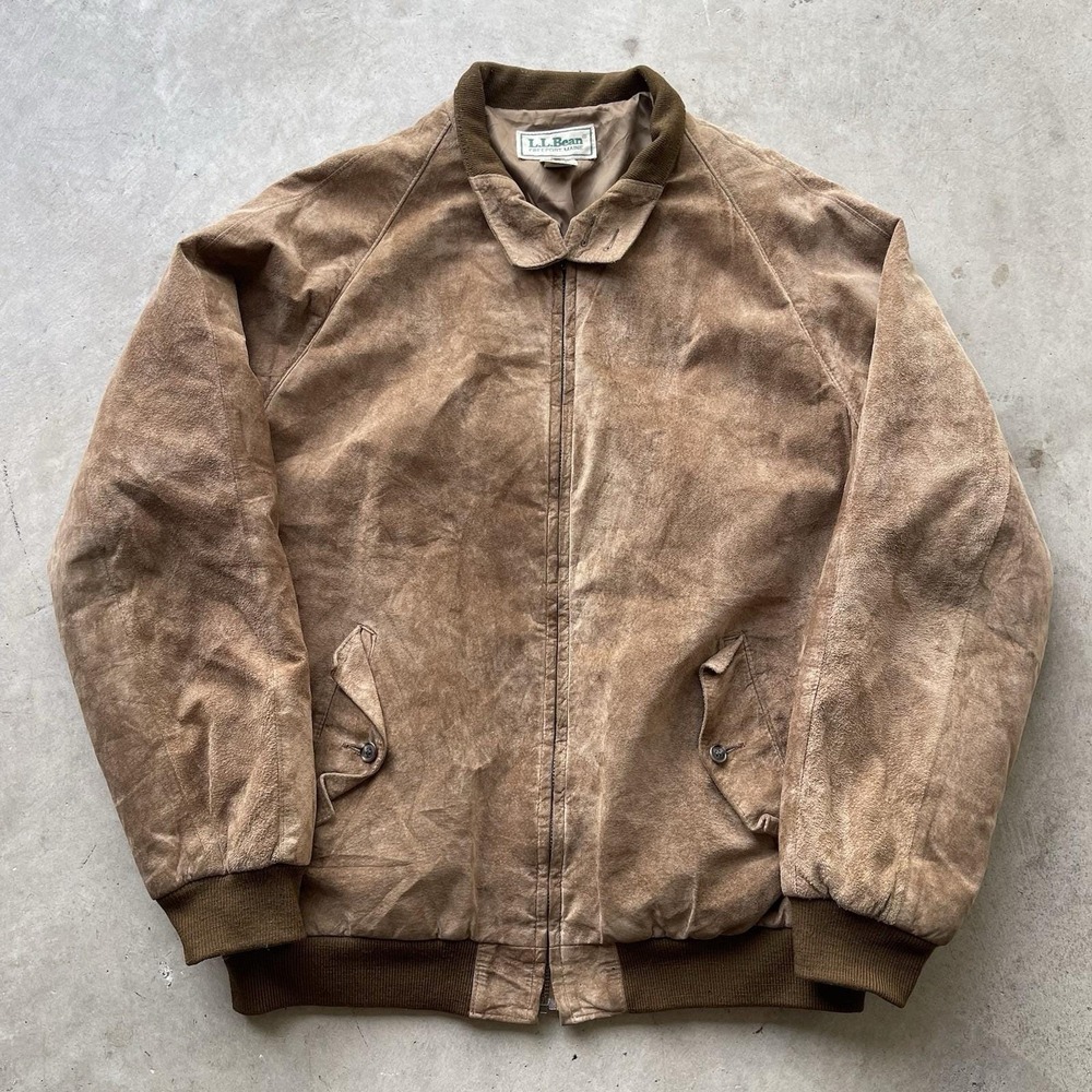 Vintage 70s L.L. Bean Brown Suede Leather Bomber Jacket Large Talon Zip USA Made